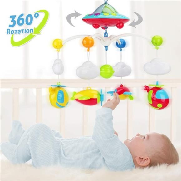 Baby Musical Crib Mobile with Hanging Rotating Toys, 108 Melodies (Plane) - Picture 1 of 6